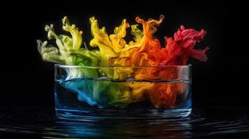 A glass bowl filled with water and colorful smoke photo