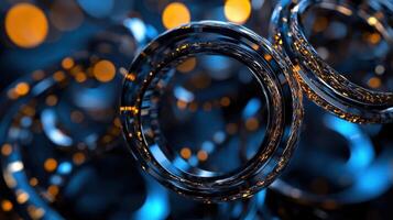 A series of metallic circles with a blue background photo
