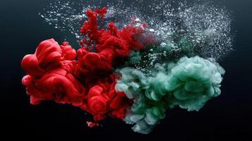 A colorful cloud of smoke with red and green swirls photo