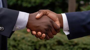 Two men shake hands in a business meeting photo
