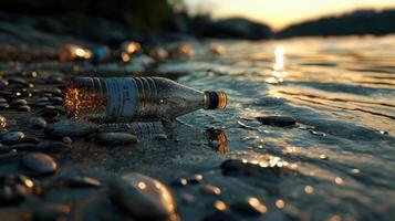 A bottle of water is floating in the water photo