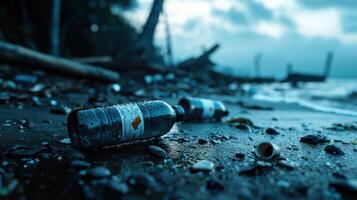 Plastic bottles on the beach photo