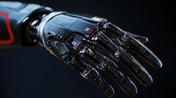 A robotic hand with a black and red design photo