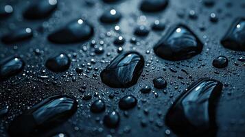Water drops on a black surface photo