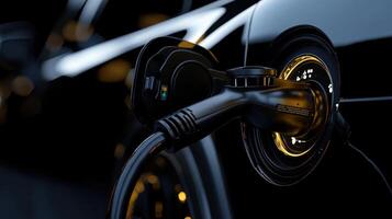 A black car with a charging port is shown photo