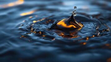 A drop of water falls into a body of water, creating ripples and splashes photo
