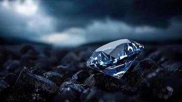 A diamond is on a rocky surface photo