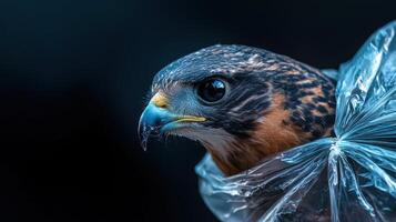 A bird is in a plastic bag photo