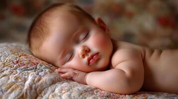A baby is sleeping on a blanket photo