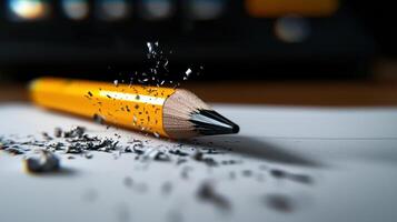A pencil with a black tip and a yellow eraser photo