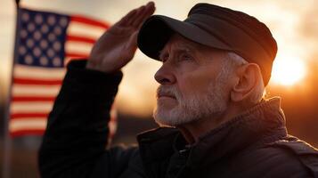 A man with a hat and a flag behind him photo