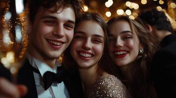 Three people are smiling and posing for a picture photo