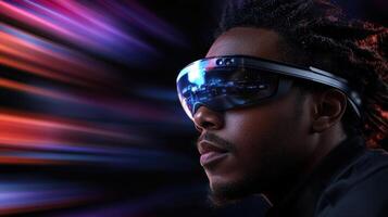 A man wearing a pair of virtual reality glasses photo