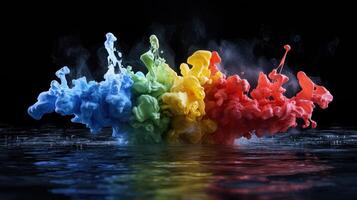 A colorful explosion of paint is splashed into the water photo