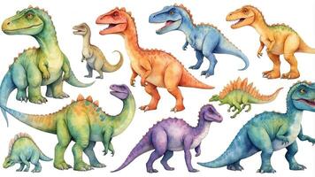 Discover various colorful dinosaur illustrations showcasing unique species in a playful and vibrant style photo