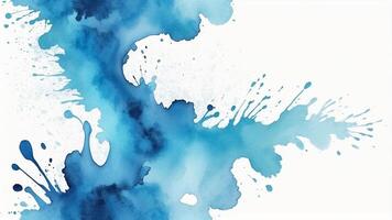 Abstract watercolor design featuring blue splashes and splatters on a white background ideal for creative projects photo