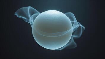 Floating glowing orb surrounded by ethereal wisps on a dark backdrop at a tranquil setting photo