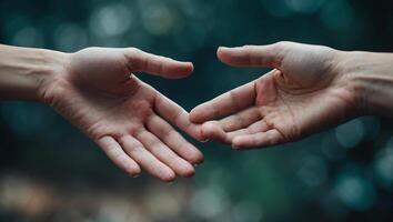 Connection through hands highlights the bond of human interaction in a serene outdoor setting photo