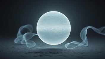 Floating glowing orb surrounded by ethereal wisps on a dark backdrop at a tranquil setting photo