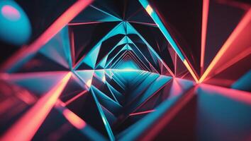 Vibrant abstract tunnel illuminated by neon lights creating a mesmerizing visual journey photo