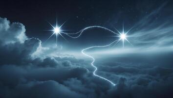 Mysterious clouds illuminated by two bright celestial bodies create an enchanting night sky photo