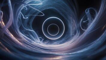 Visually stunning abstract representation of a glowing sphere surrounded by swirling light patterns in dark space photo