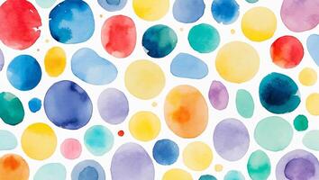 Colorful watercolor dots create an abstract design on a white background for artistic inspiration and decoration photo