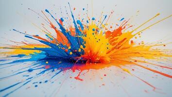 Bright colors create an explosion of vibrant paint splashes on a white background during a creative art session photo