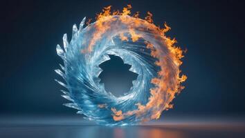 Dynamic display of swirling fire and ice elements creating a mesmerizing visual effect photo