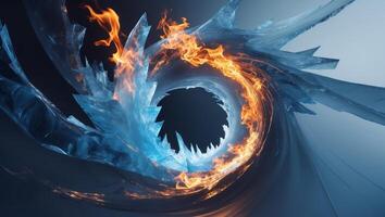Swirling wave of ice and fire showcases the blend of elements in a dramatic visual display photo