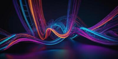 Colorful light waves create an abstract display in a dark environment with vibrant hues and fluid motion photo