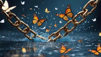Breaking free from chains as butterflies emerge in a dynamic display of transformation and liberation photo