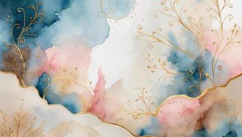 Abstract watercolor artwork featuring soft colors and elegant floral patterns photo