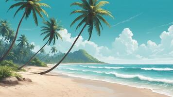 Beautiful tropical beach with palm trees and clear blue waters in a serene coastal setting photo