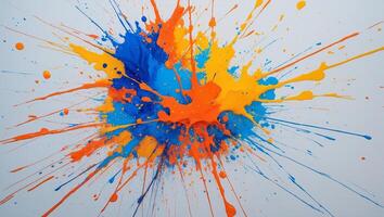 Bright and colorful splashes of paint create an abstract explosion on a white background showcasing artistic expression photo