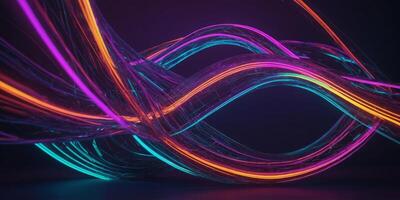 Colorful swirling neon lights creating dynamic patterns in a dark space at night photo