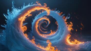 Swirling wave of ice and fire showcases the blend of elements in a dramatic visual display photo