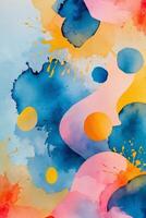 Colorful abstract watercolor art with vibrant shapes and dynamic splashes on textured background photo
