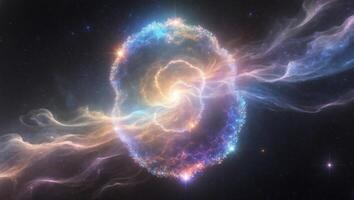 Colorful swirling nebula phenomenon in deep space with vibrant hues and intricate patterns photo