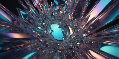 Abstract composition of crystalline structures radiating light in a dark environment showcasing vibrant colors and dynamic shapes photo