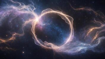 Mystical cosmic formation displaying swirling gases and luminescent colors in deep space photo
