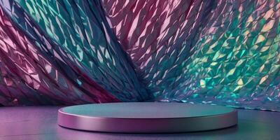 Creative stage design with colorful fabric backdrop in a contemporary space during an artistic performance setup photo