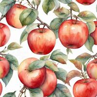 Attractive apple pattern showcasing red apples with green leaves on a light background photo