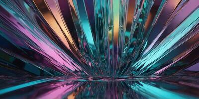 Vibrant reflection of colorful light through angled glass panels in an artistic display photo