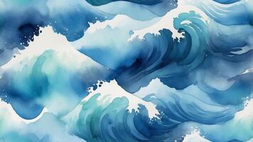 Blue watercolor waves create a calming oceanic pattern in a vibrant artistic design photo