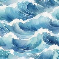 Waves crashing in varying shades of blue create a dynamic and serene ocean landscape full of energy and tranquility photo