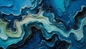 Intricate patterns of blue and green hues create a mesmerizing abstract artwork inspired by ocean waves photo