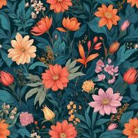 Vibrant floral arrangement featuring a mix of colorful blooms on a dark backdrop creates a striking visual display photo