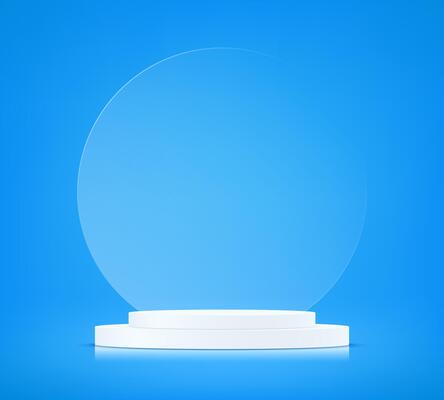 Blue background 3d with white podium space for selling products, backdrop, wallpaper, background, text. 3D abstract studio room with pedestal podium. illustration.