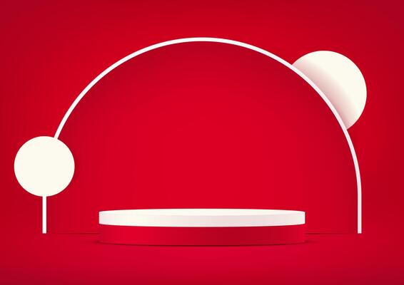Red background 3d with white podium. 3D abstract studio room with pedestal podium. Space for selling products on the website. illustration